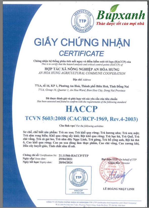 Giấy chứng nhân về sâm tố nữ