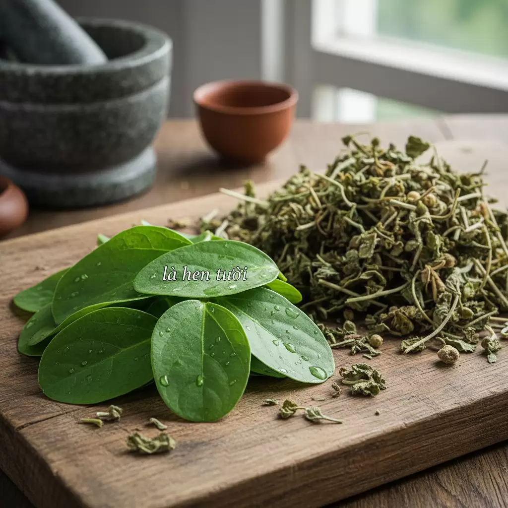 gemini_image_1768660679 Lá hen có tác dụng tiêu đờm và làm thông thoáng đường thở hiệu quả